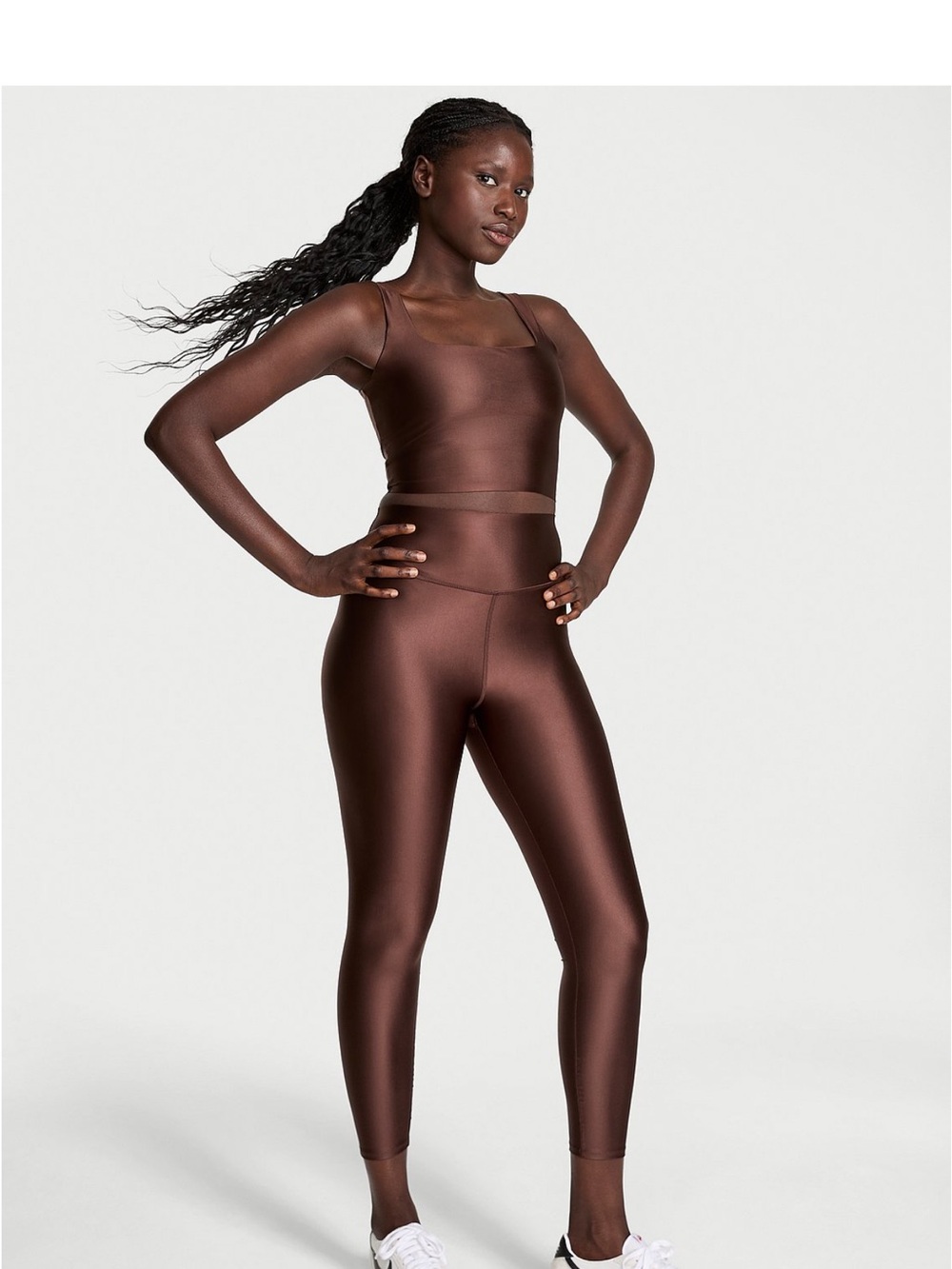 Victoria's Secret Brown Shiny High-Rise Leggings & Crop Tank Set